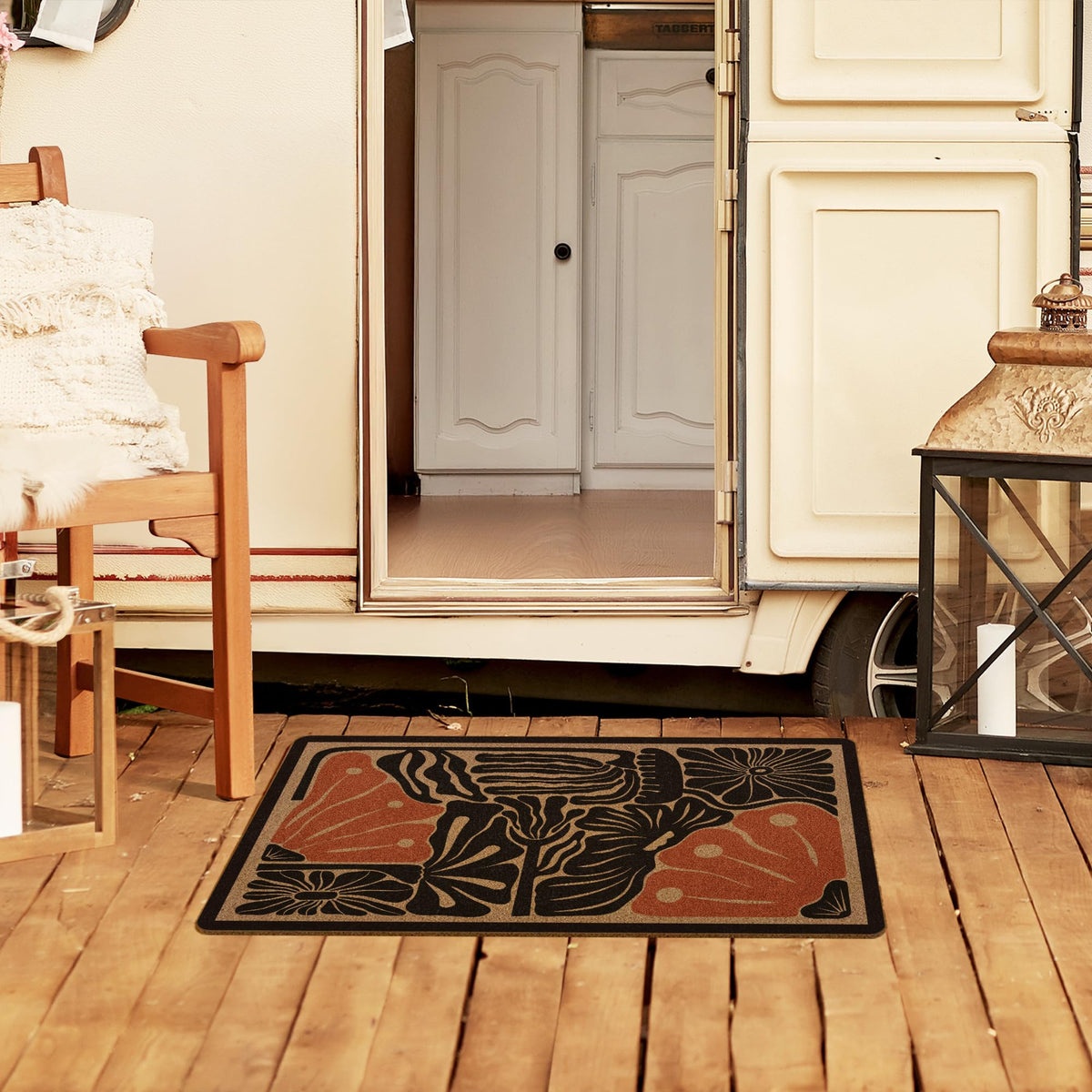XLDLIOO Boho floral doormat with textured backing for slip resistance.