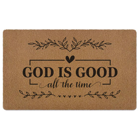 XLDLIOO doormat front view with Bible verse welcoming guests.