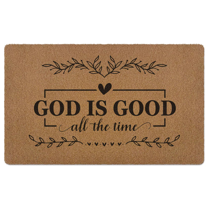 XLDLIOO doormat front view with Bible verse welcoming guests.