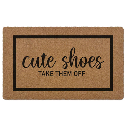 XLDLIOO Cute Shoes Take Them Off Doormat with inviting pattern and dirt-trapping surface for entryways.