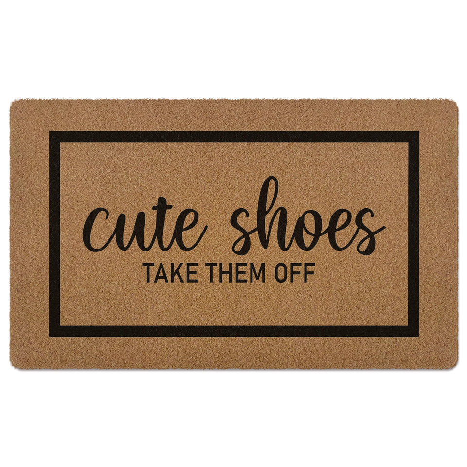 XLDLIOO Cute Shoes Take Them Off Doormat with inviting pattern and dirt-trapping surface for entryways.