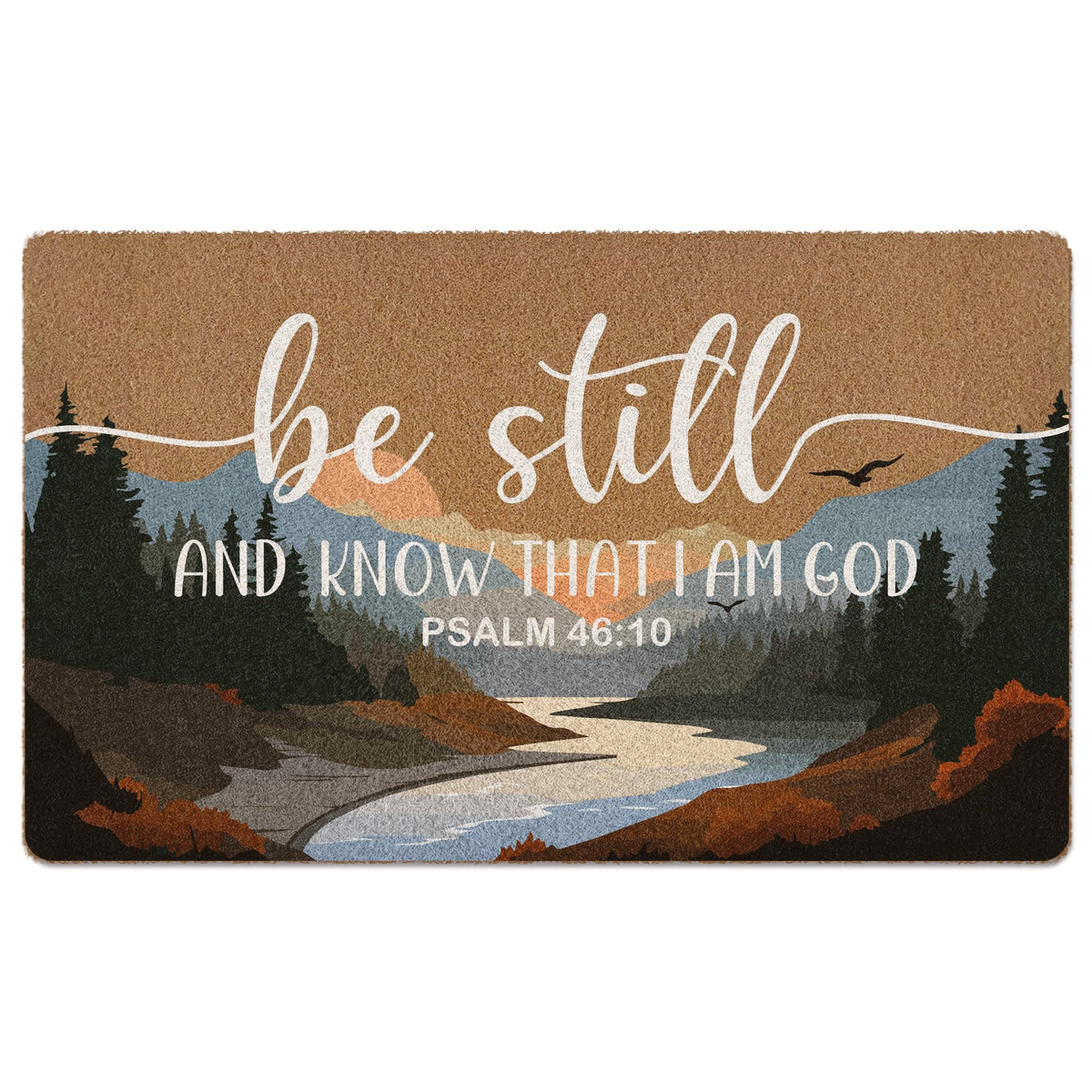 XLDLIOO Psalm 46:10 door mat with landscape design welcomes guests and traps dirt.