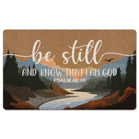 XLDLIOO Psalm 46:10 door mat with landscape design welcomes guests and traps dirt.