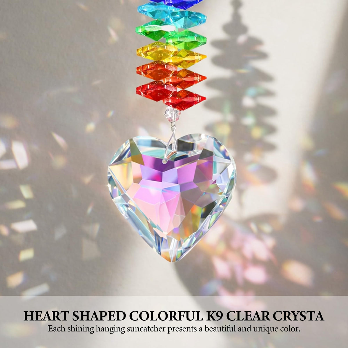 XLSJGYP heart prism crystal showcases vibrant color reflections through premium craftsmanship.