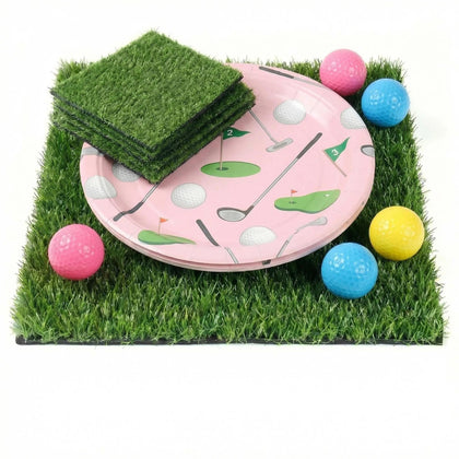 XLX TURF placemats arranged on a table for golf party centerpiece