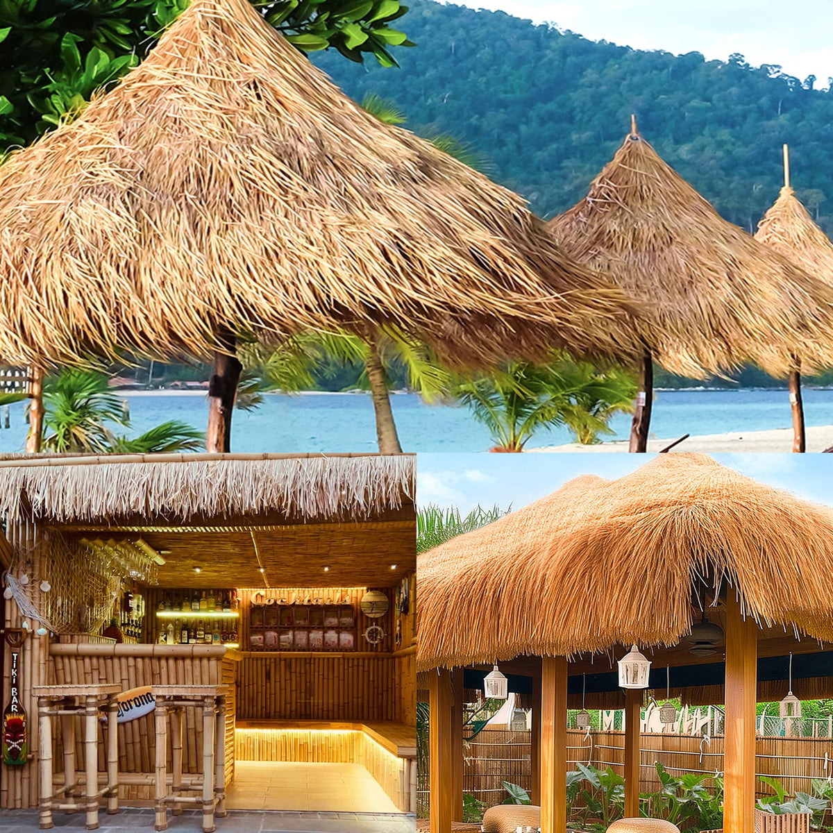 XLX TURF Hawaiian cowboy party décor thatch roof creates energy