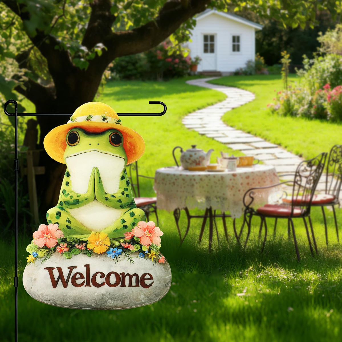 Xmoyaas colorful frog flower design flag brightens garden spaces