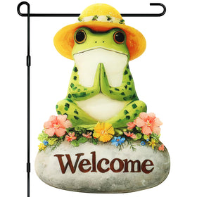 Xmoyaas frog yoga garden flag doublesided for outdoor display on porch or garden