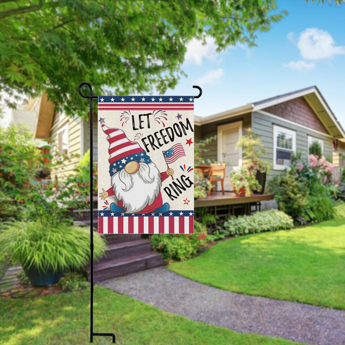 XMRCARRY double-sided patriotic flag, readable from both sides for yard decor.
