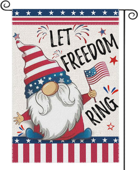 XMRCARRY gnome 4th of July garden flag, double-sided for bright outdoor display.