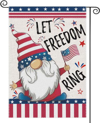 XMRCARRY gnome 4th of July garden flag, double-sided for bright outdoor display.