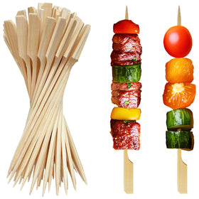 XMZY 7 inch flat paddle bamboo skewers ready for grilling and easy flipping.