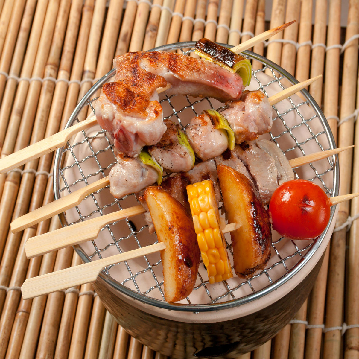 XMZY six inch skewers with flat handles for stable flipping during grilling