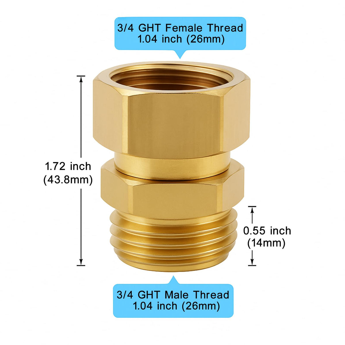XNTONG brass hose swivel connector for durable, corrosion-resistant use