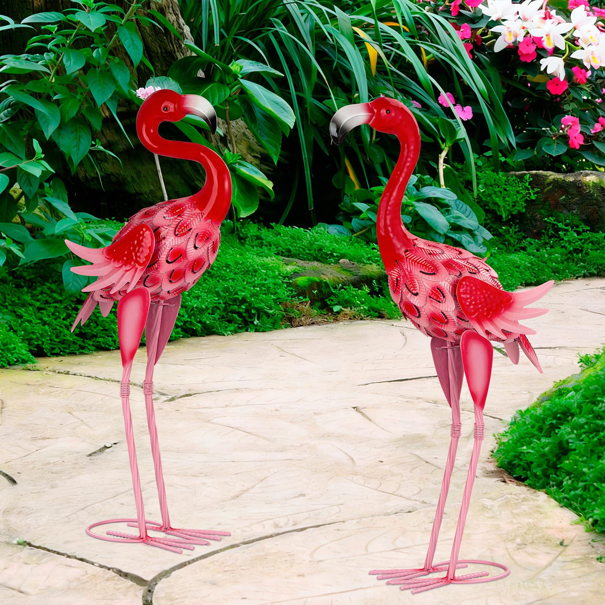XONOR flamingos pair for porch or patio decor.