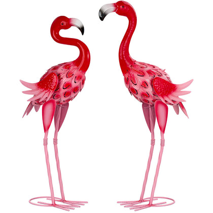 XONOR pink flamingos garden statues set enhances outdoor curb appeal.