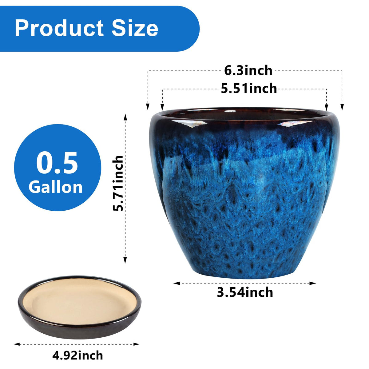 Xoogifae ceramic pot with peacock blue glaze, outdoor-friendly and UV resistant.