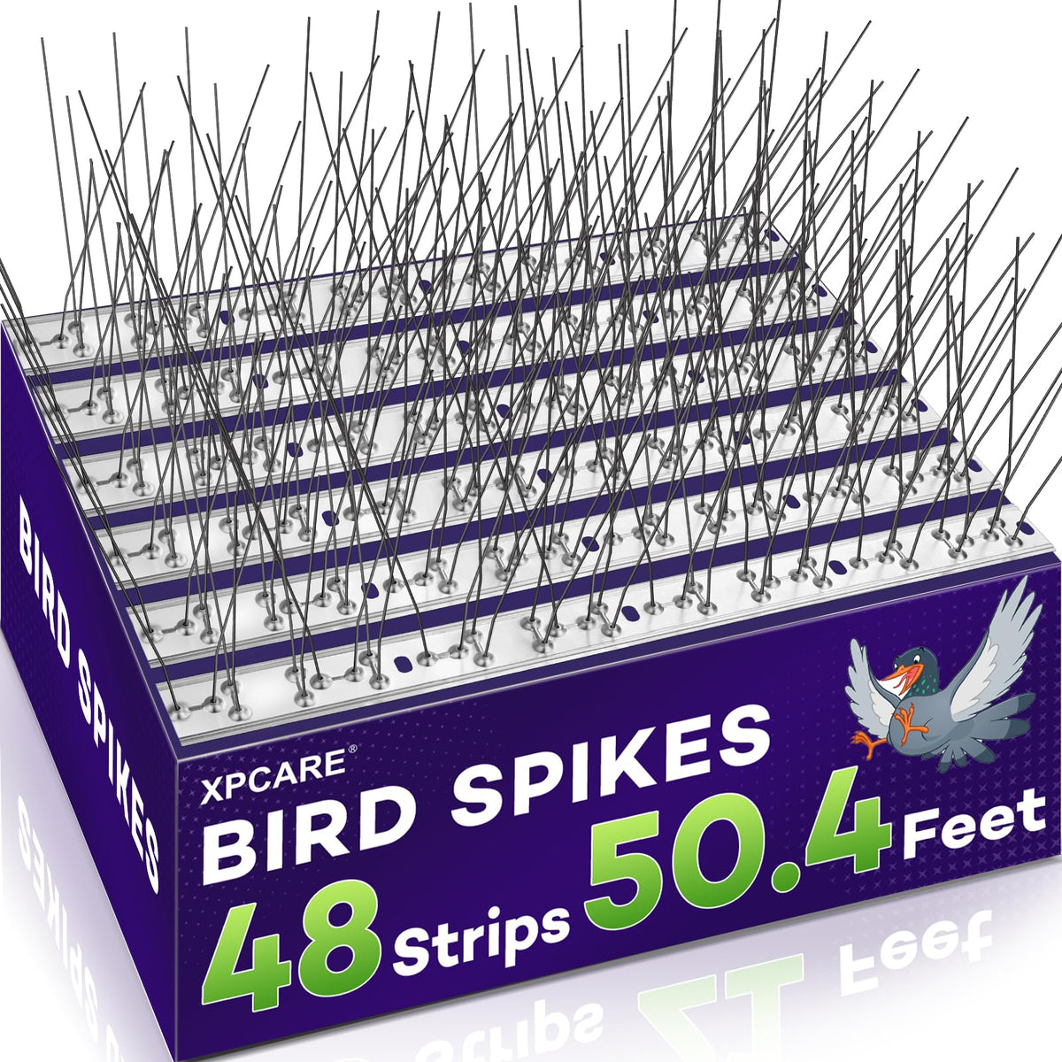 XPCARE stainless steel spikes provide 50.4 ft coverage for perched birds.