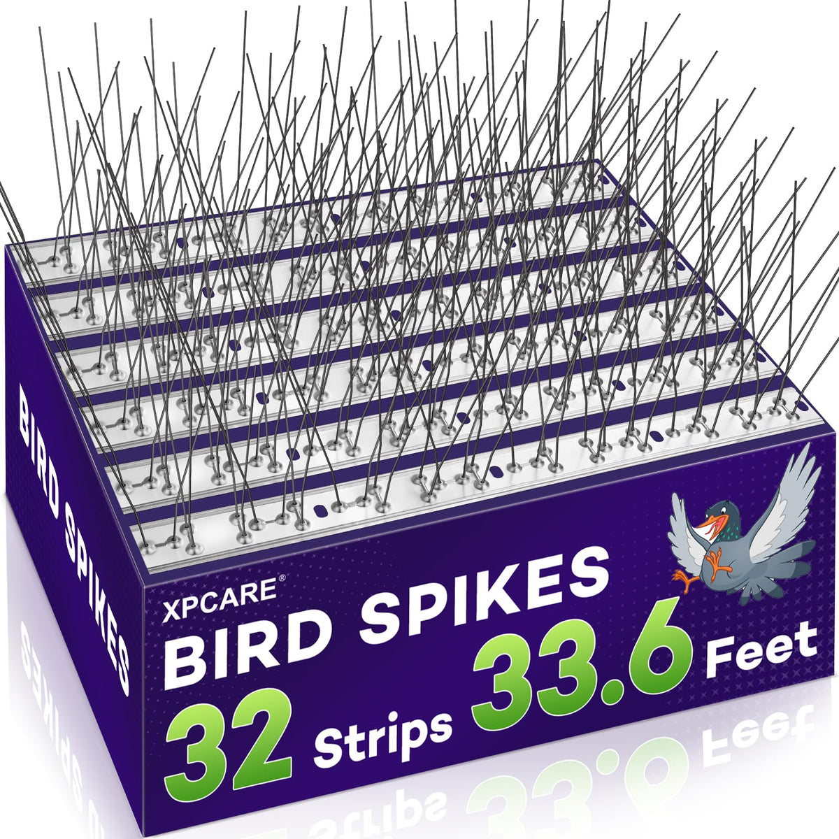 XPCARE bird spikes mounted on a window sill deter birds and mess