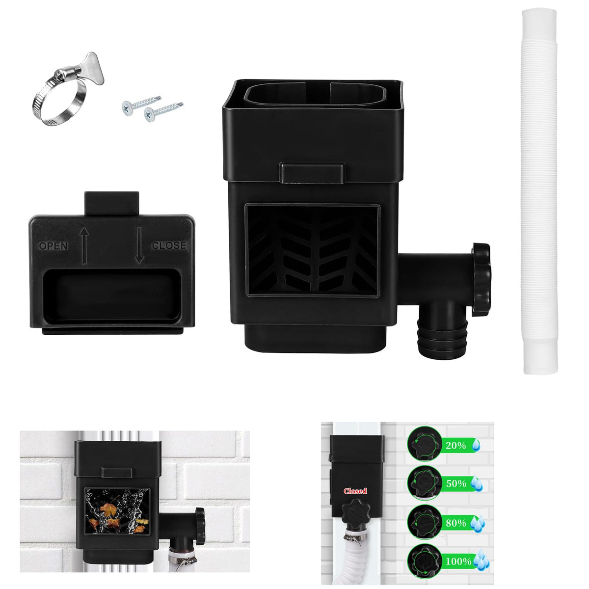 XPINYT rain barrel diverter kit with adjustable valve guiding rain into your barrel for efficient harvesting.