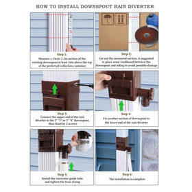 XPINYT Rain Barrel Diverter Kit in use shows easy gutter integration.