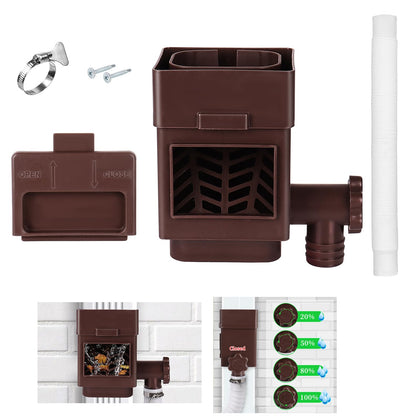 XPINYT Rain Barrel Diverter Kit installation outside fits 2x3 or 3x4 downspouts for easy rainwater capture.