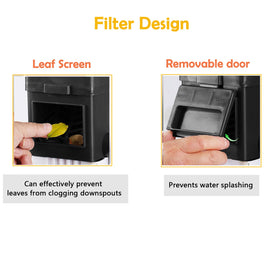 XPINYT diverter with removable filter cover filters debris for cleaner collected water.