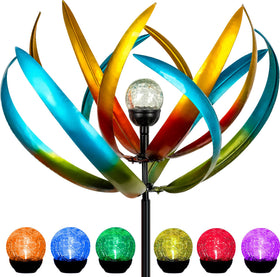 XPSCOCO 83-inch tulip wind spinner in garden, vibrant petals spinning for charm.