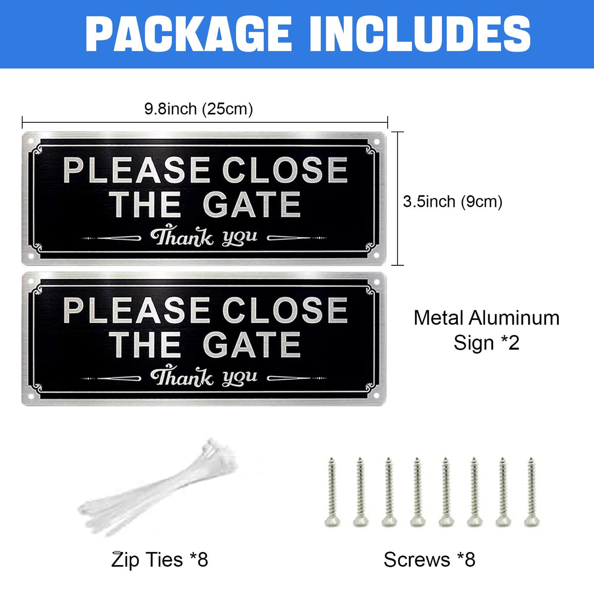 XQIGI Please Close the Gate Sign typography close-up showing bold contrast for readability