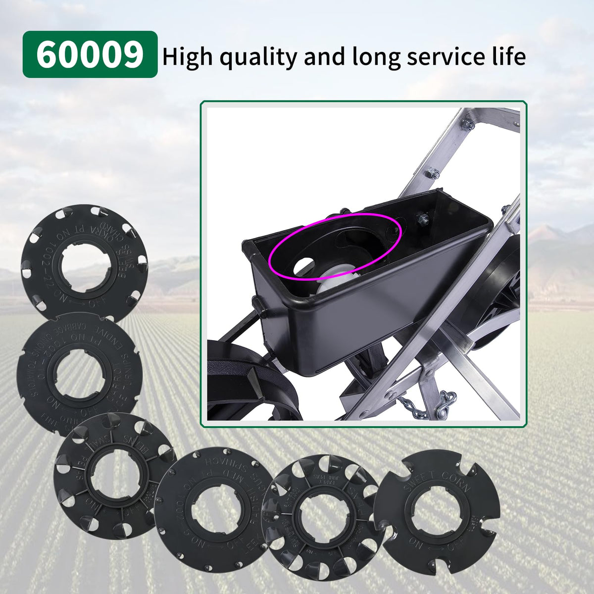 XQK 60009 seed plates enabling easy seed spacing across crops.
