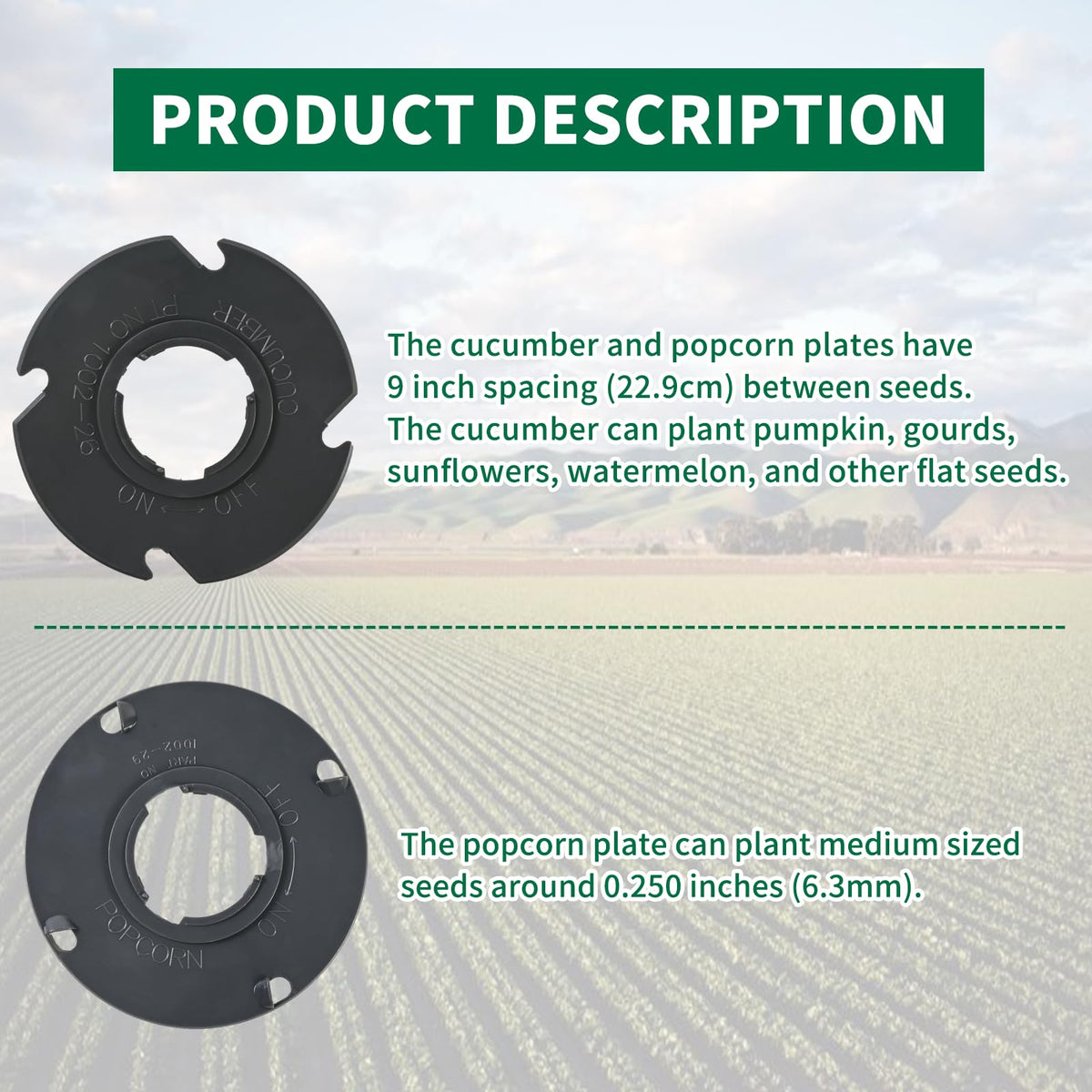XQK 60010 popcorn seed plate fits mid-sized seeds for even pop-ready yields.