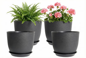 XQSHPDM 8 Inch Plant Pots front view showing all-weather durability for year-round use.