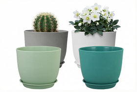XQSHPDM 8-inch planter set on a sunny patio adds durable outdoor appeal.