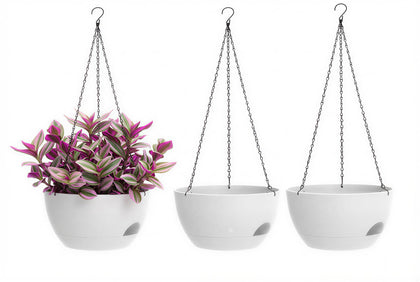 XQSHPDM hanging planters 3-pack front view showing 8-inch compact design for balconies