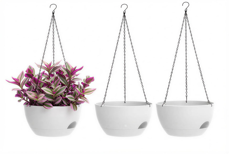 XQSHPDM hanging planters 3-pack front view showing 8-inch compact design for balconies