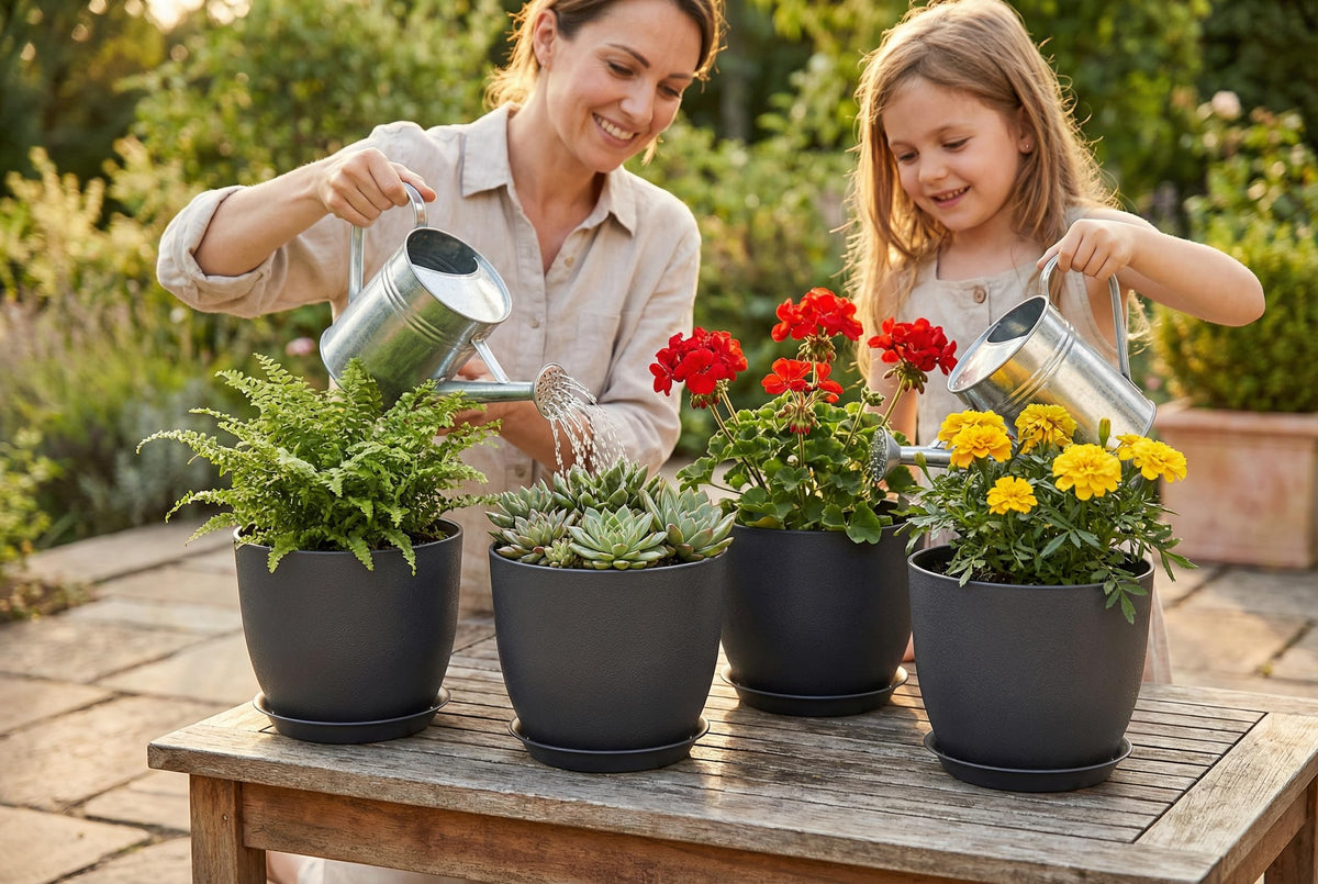 XQSHPDM 8 Inch Plant Pots on patio example supports versatile gardening ideas.