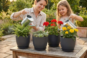 XQSHPDM 8 Inch Plant Pots on patio example supports versatile gardening ideas.
