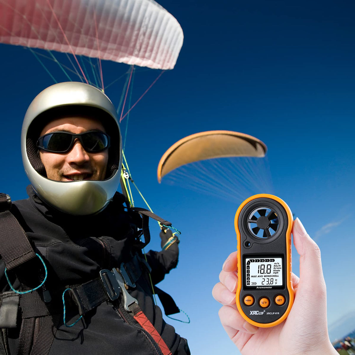 XRCLIF Compact Handheld Anemometer fits pocket for quick checks.