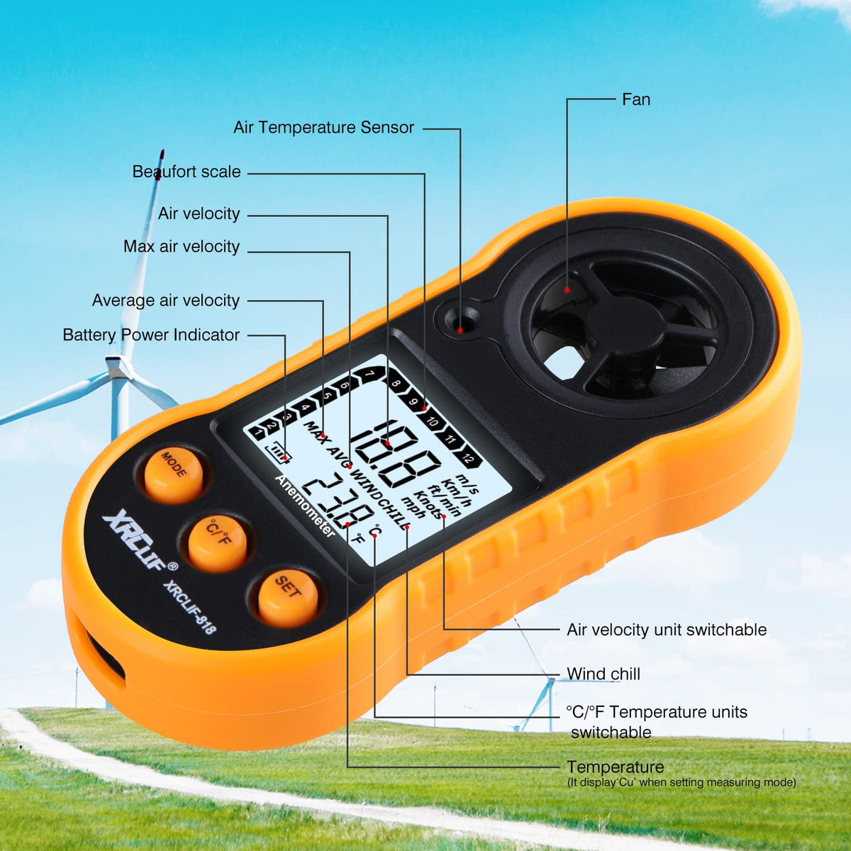 XRCLIF Wind Meter Backlight improves readability in low light scenarios.