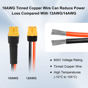 XRDS-RF XT60 10AWG tinned copper wire close-up showing durable conductors.
