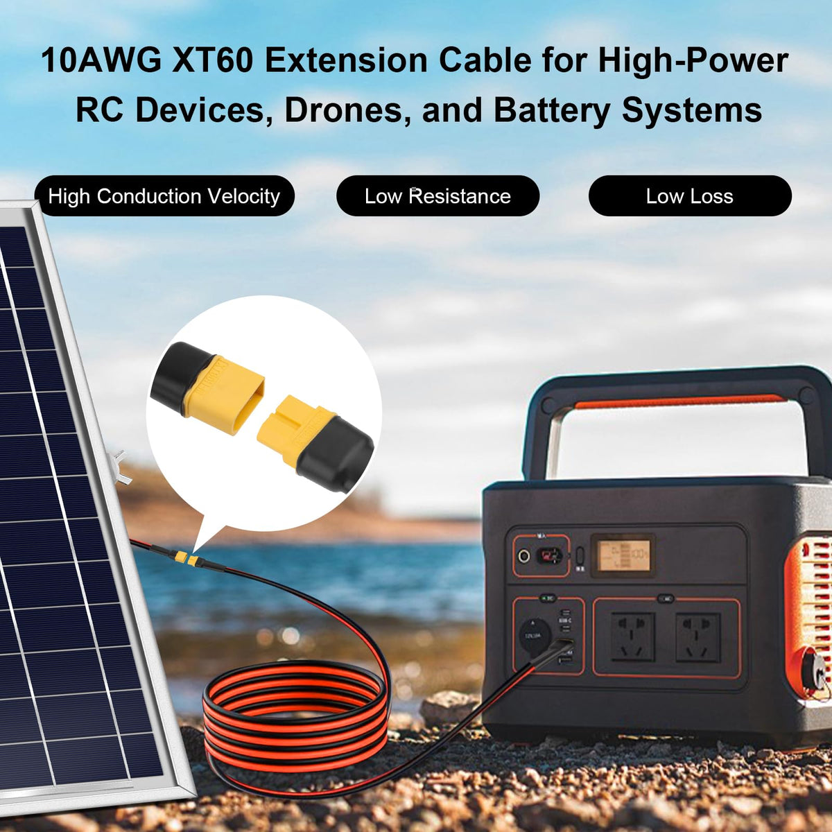 XRDS-RF XT60 extension suitable for RC cars, drones, FPV, and solar setups.