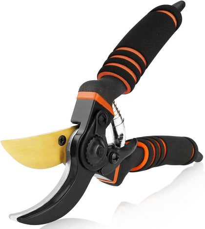 XSBAIHUO pruning shears blade closeup showing sharp stainless steel for clean cuts.