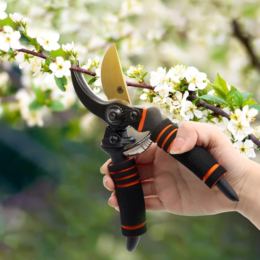 XSBAIHUO pruning shears with foam grip handles for comfortable, controlled pruning.