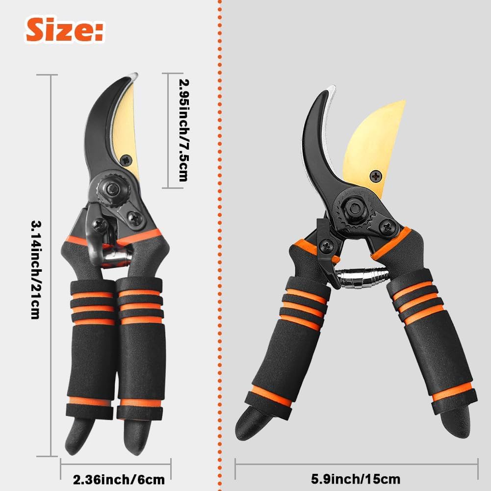 XSBAIHUO pruning shears safety lock engaged to keep blades secured during storage.