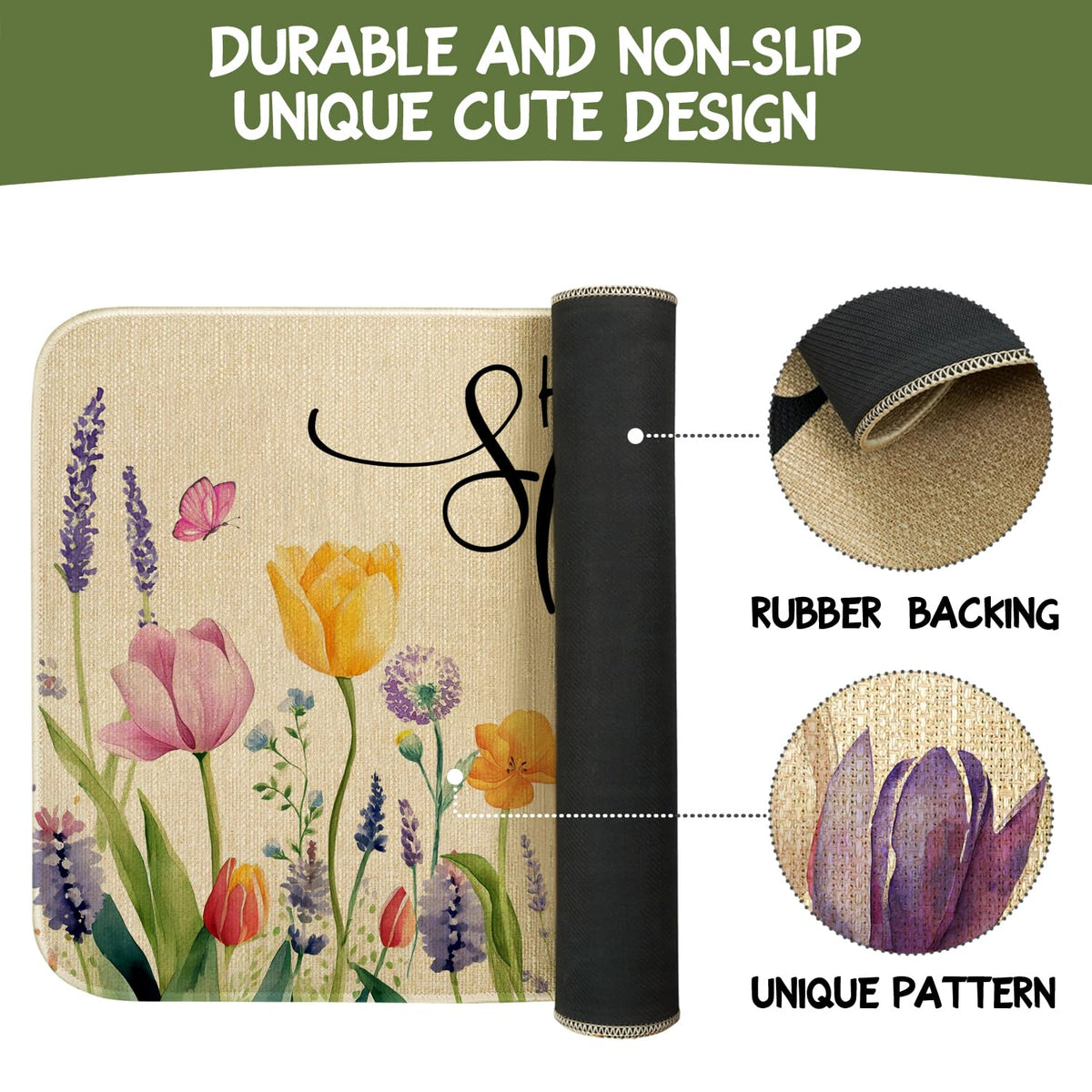 Xsinufn farmhouse-style mat adds cheerful color to your front porch.