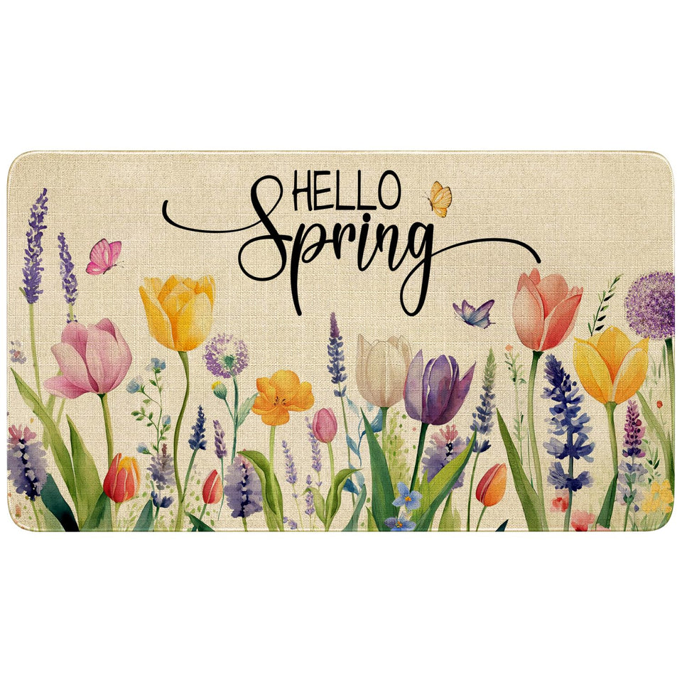 Xsinufn Spring Summer Door Mat with tulip and lavender design welcomes entryways.