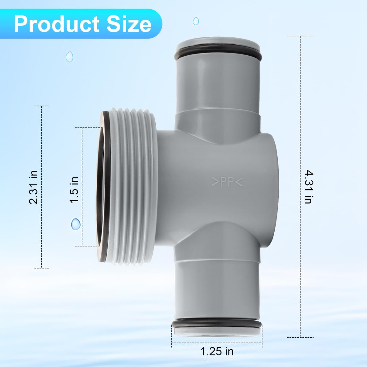 XT P61408 T-Joint side view highlights 1.5in and 1.25in compatibility for hoses