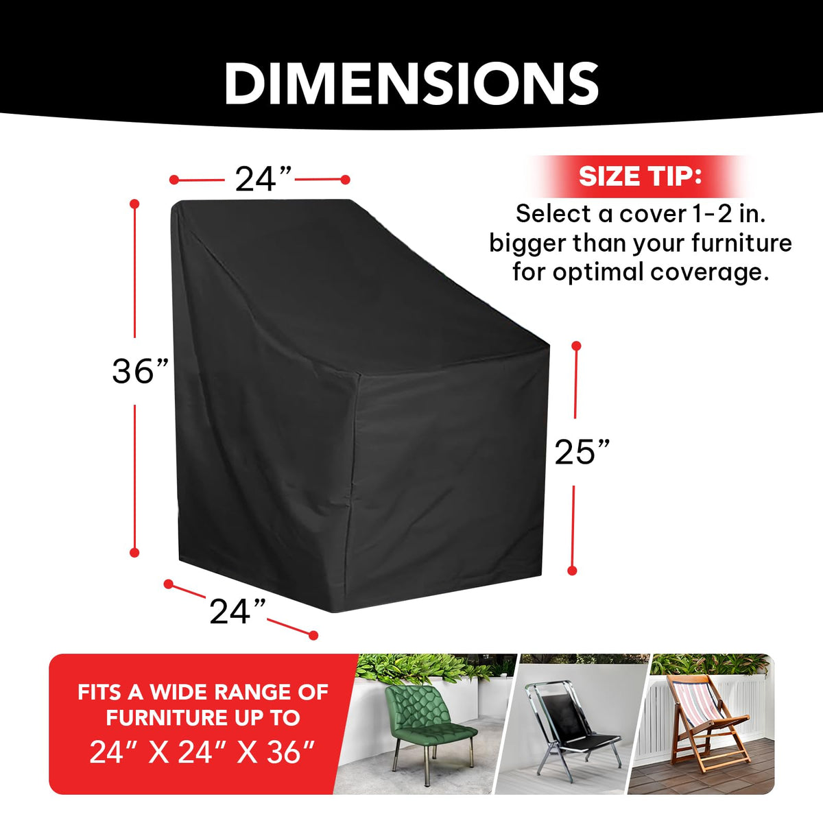 XTREME COVER PRO Pro Series chair cover 24x24x36 shields a chair from rain and sun.