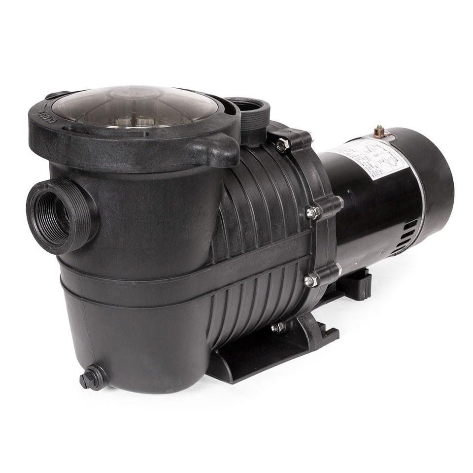 XtremepowerUS 1.0HP pool pump front view showing compact, energy-efficient design.