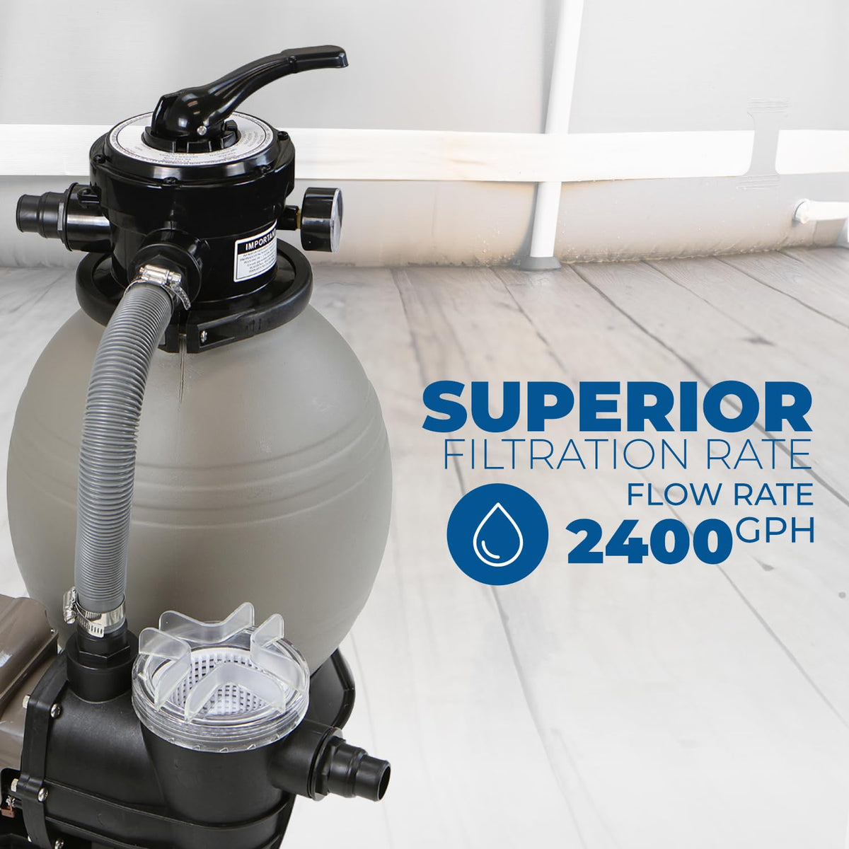 XtremepowerUS sand filter side view showing compact footprint for tight spaces.